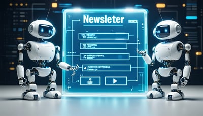 Newsletter signup illustration with robots and automation software Newsletter signup illustration with robots and automation software
