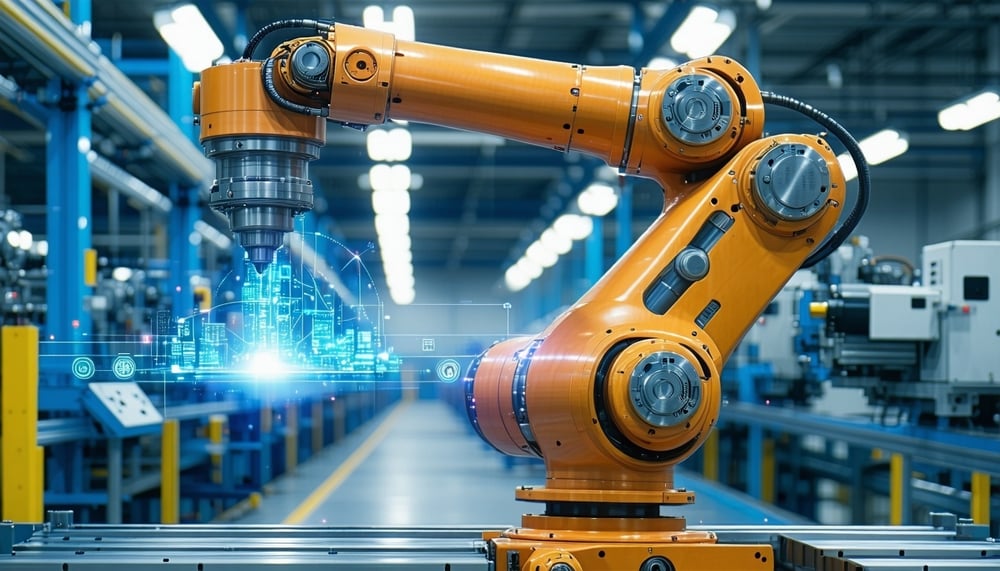 Industrial robot using vision software to automate manufacturing tasks Industrial robot using vision software to automate manufacturing tasks
