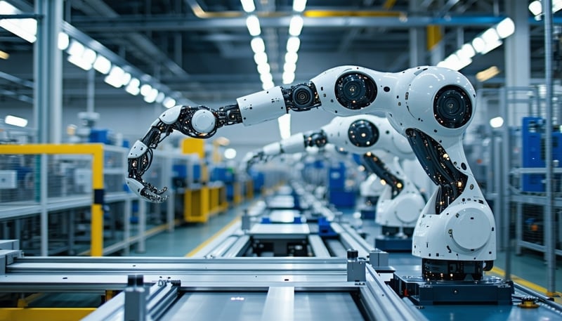 Robotic arm equipped with vision system operating on an automated assembly line Robotic arm equipped with vision system operating on an automated assembly line